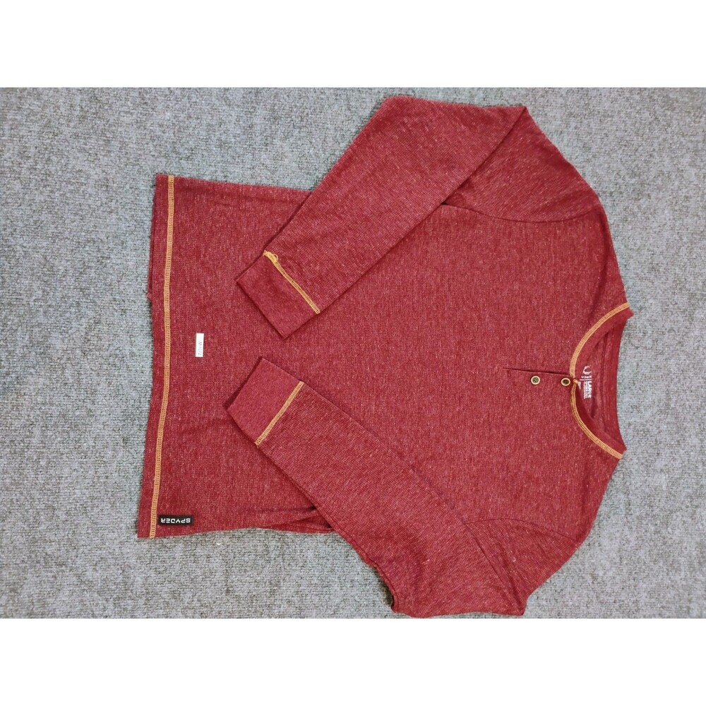 Spyder Thermal Henley Shirt Mens Large Red Long Sleeve Outdoor Base Layer